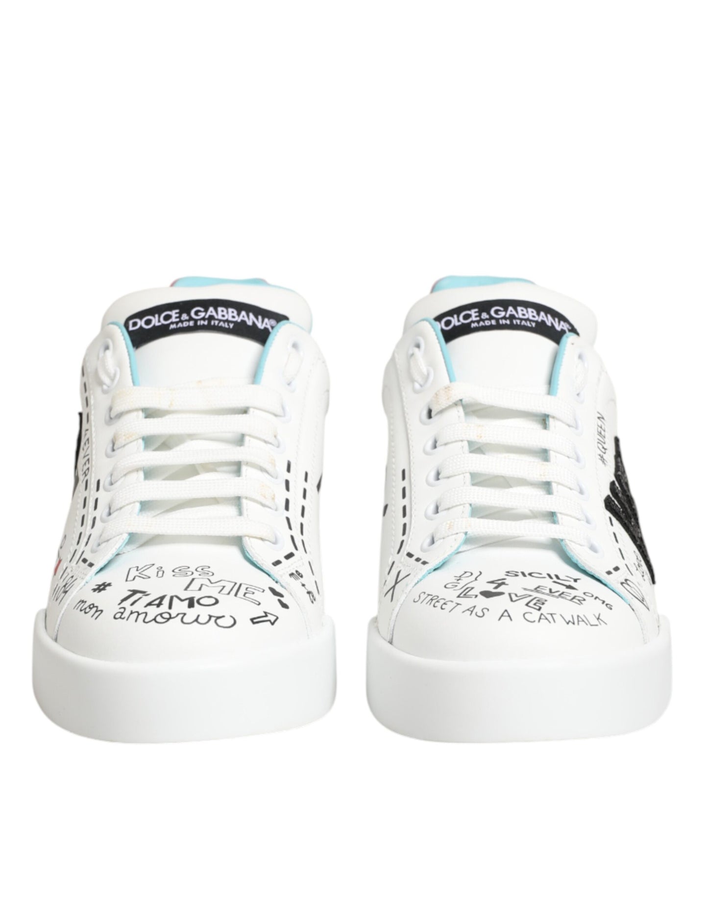 White Leather Graffiti Low Top Sneakers Shoes