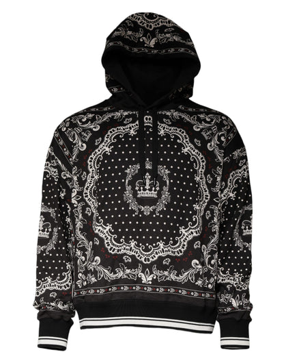 Black Bandana Print Crown Logo Cotton Hoodie Sweater