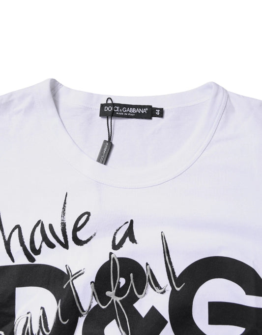 White Graphic Print Cotton Crew Neck T-shirt