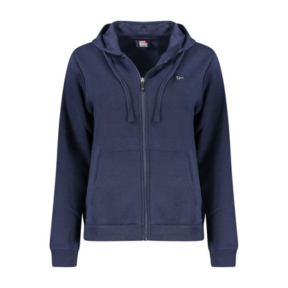 Blue Cotton Women Sweatshirt with Hood and Zip