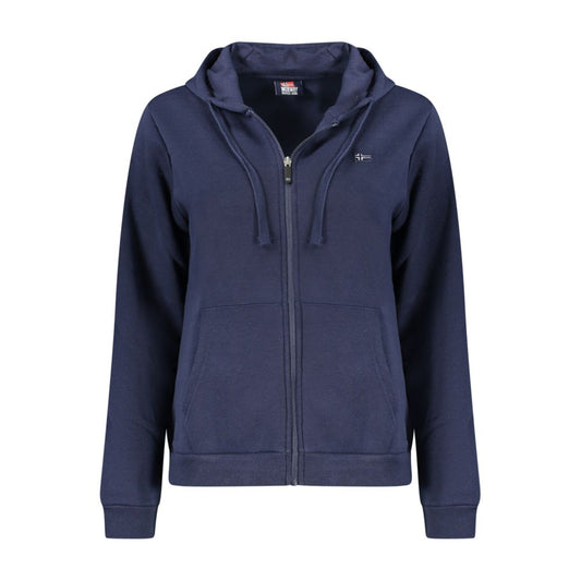 Blue Cotton Women Sweatshirt with Hood and Zip