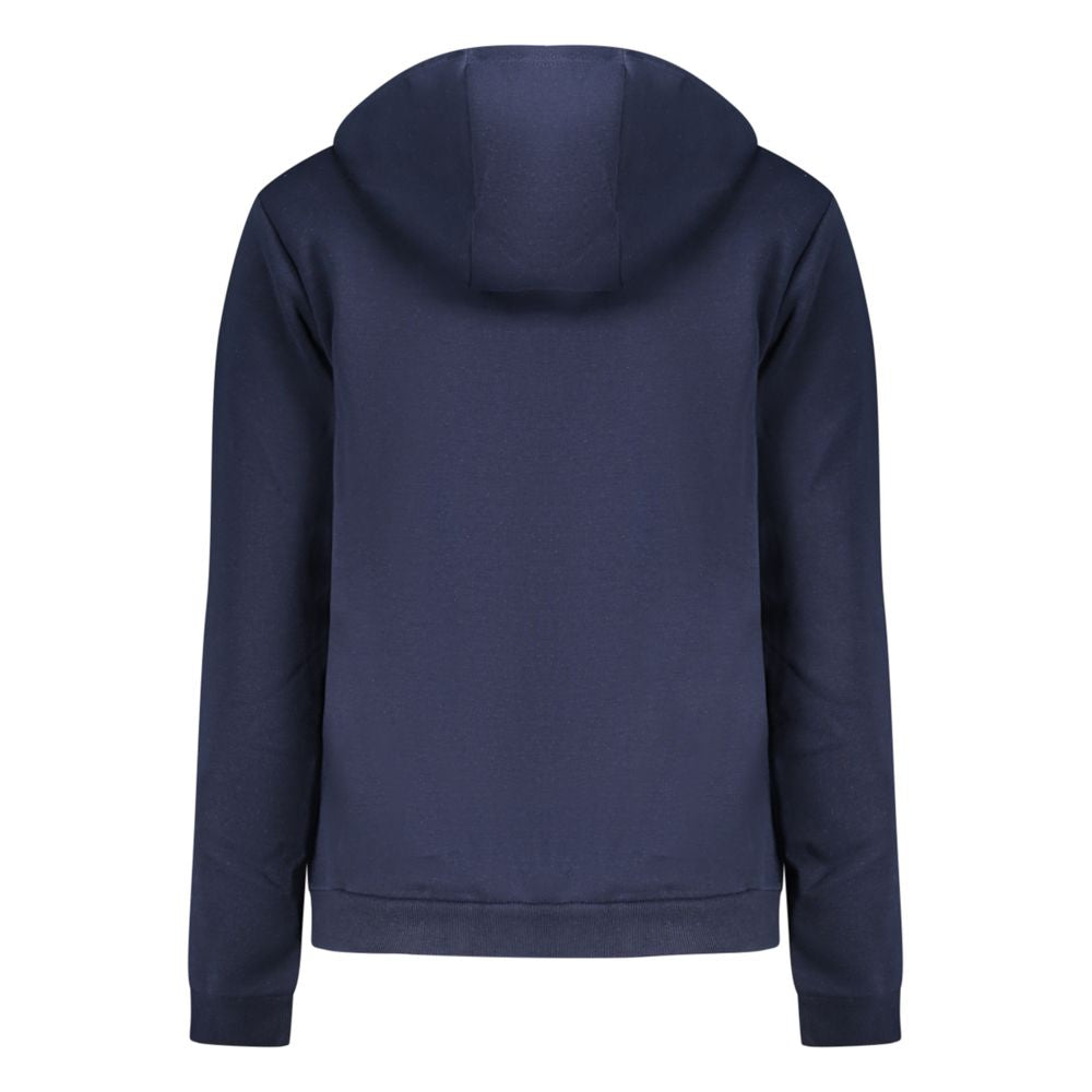 Blue Cotton Women Sweatshirt with Hood and Zip