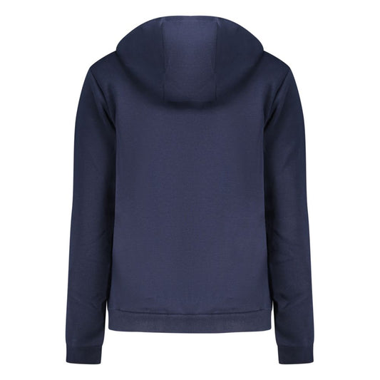 Blue Cotton Women Sweatshirt with Hood and Zip