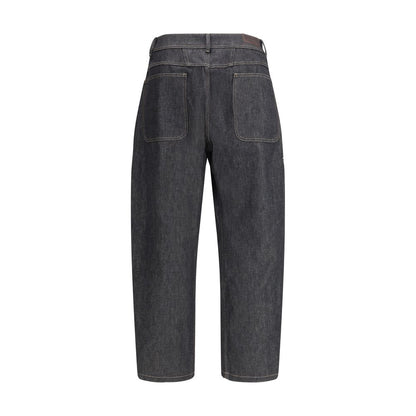 Blue Cotton Straight-Leg Jeans