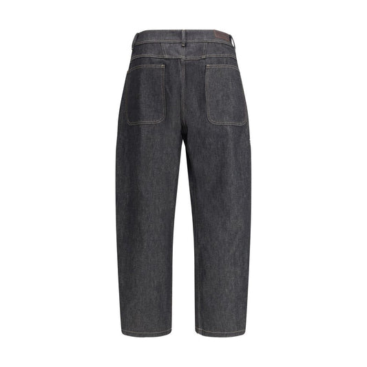 Blue Cotton Straight-Leg Jeans