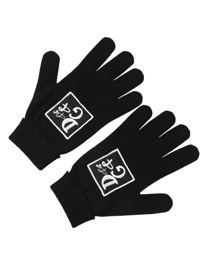 Black Virgin Wool Knit Hands Mitten Men Gloves