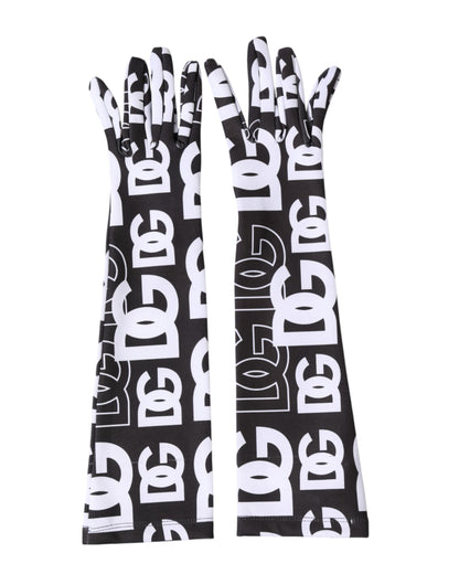 Black White DG Logo Elbow Length Mitten Gloves