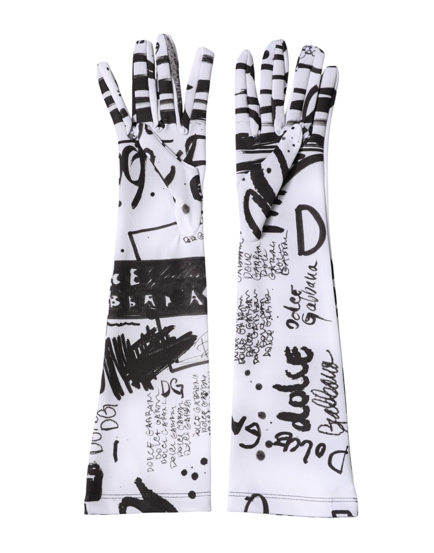 Black White DG Logo Elbow Length Mitten Gloves