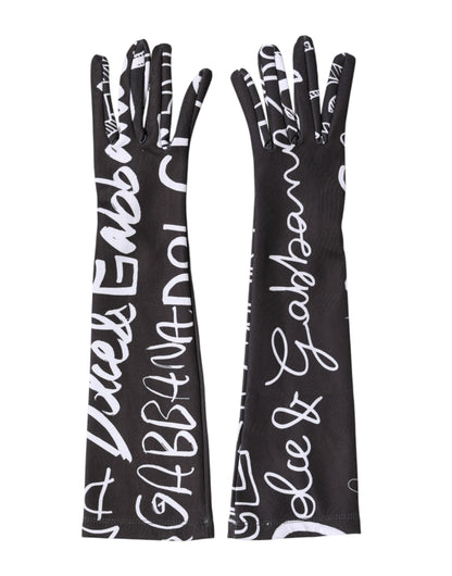 Black White DG Logo Elbow Length Mitten Gloves