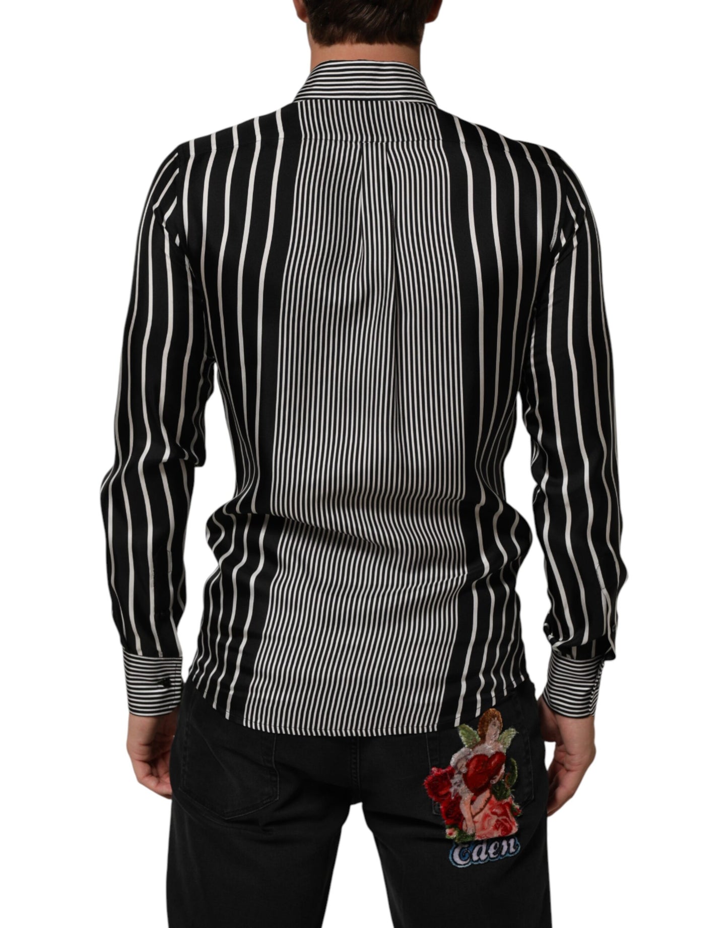 Black White Stripes Men MARTINI Dress Shirt