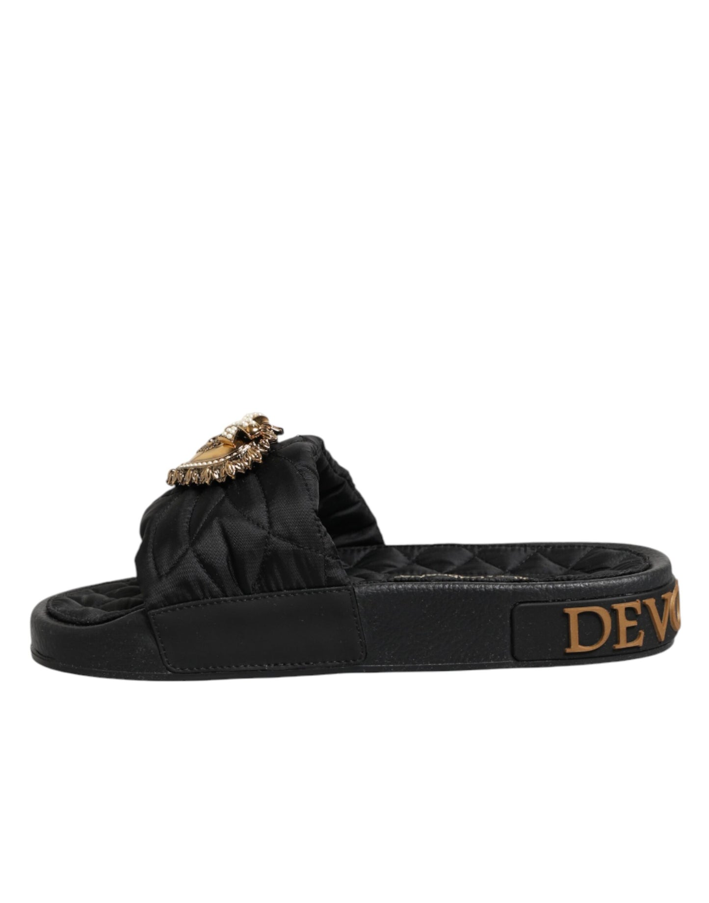 Black Devotion Matelassé Leather Slides Shoes