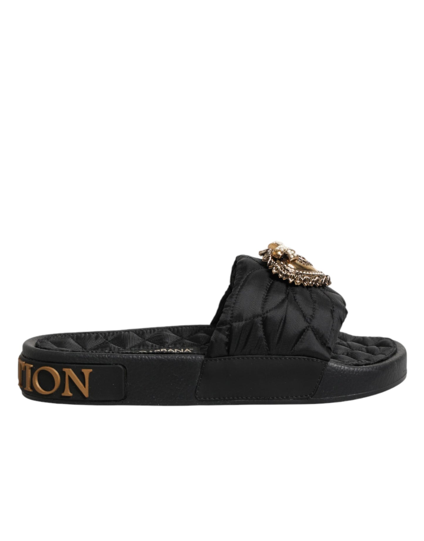 Black Devotion Matelassé Leather Slides Shoes