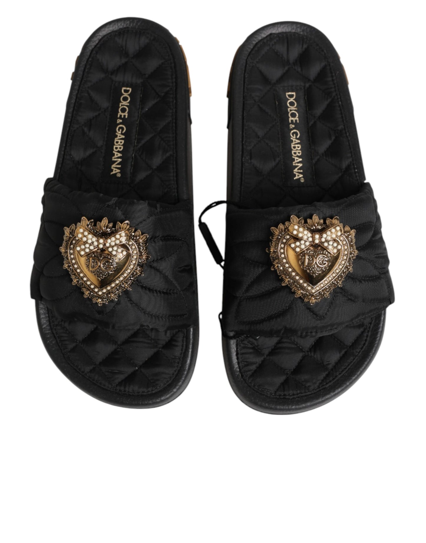 Black Devotion Matelassé Leather Slides Shoes