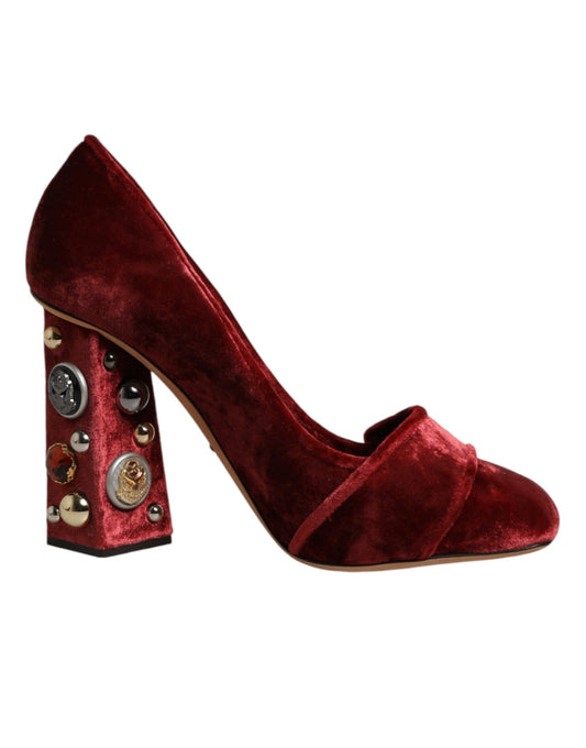 Red Velvet Embellished Heels Pumps  Shoes