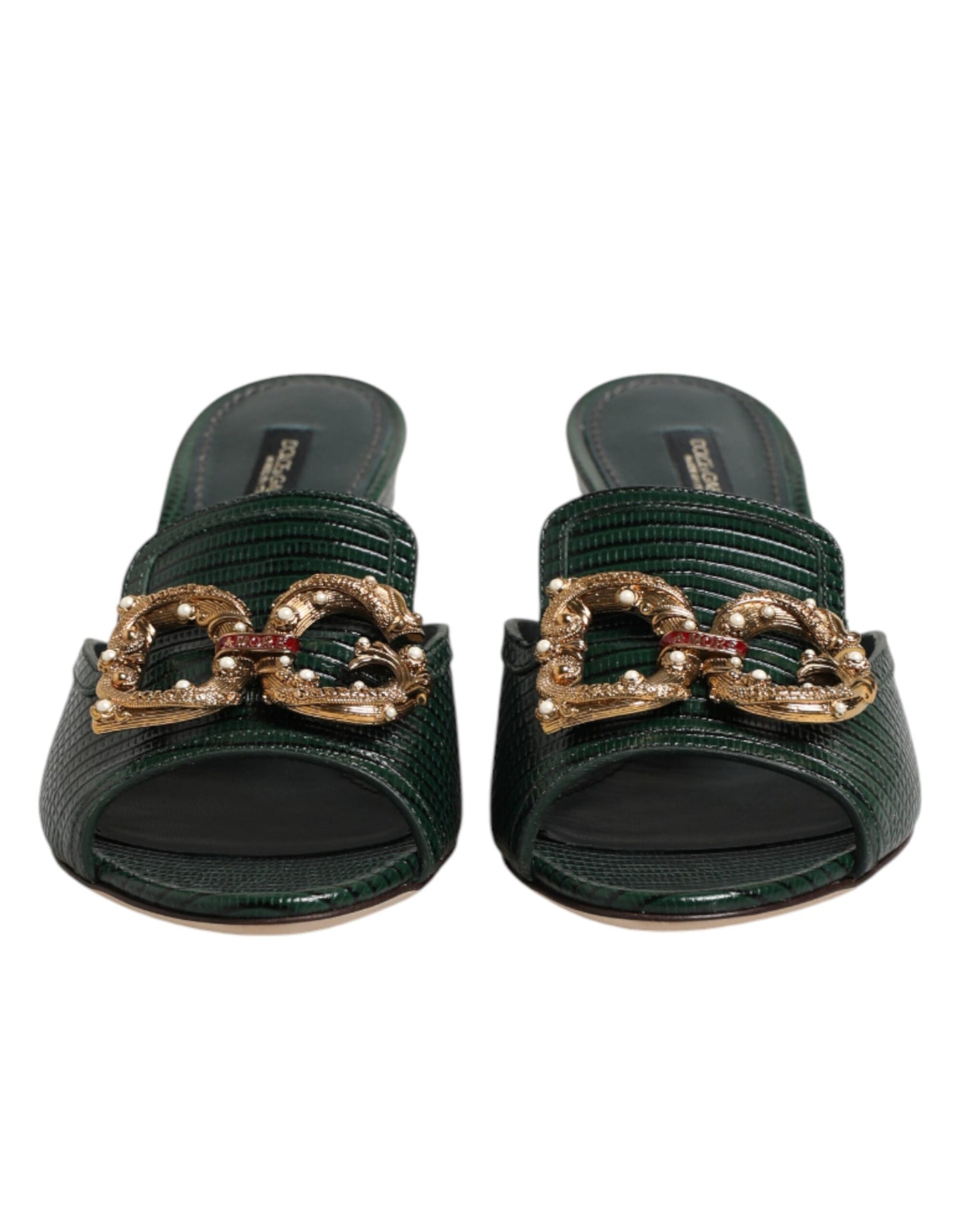 Green DG Amore Heel Slides Sandals Shoes