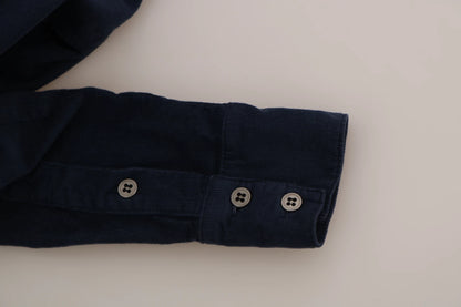 Cotton Blue Corduroy Long Sleeves Shirt Top Blouse