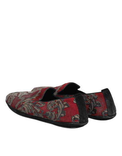 Bordeaux Jacquard Leather Slip On Loafer Shoes