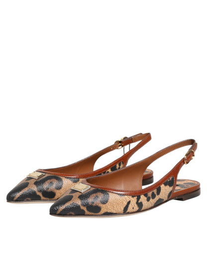 Brown Leopard Slingback Flats Sandals Shoes