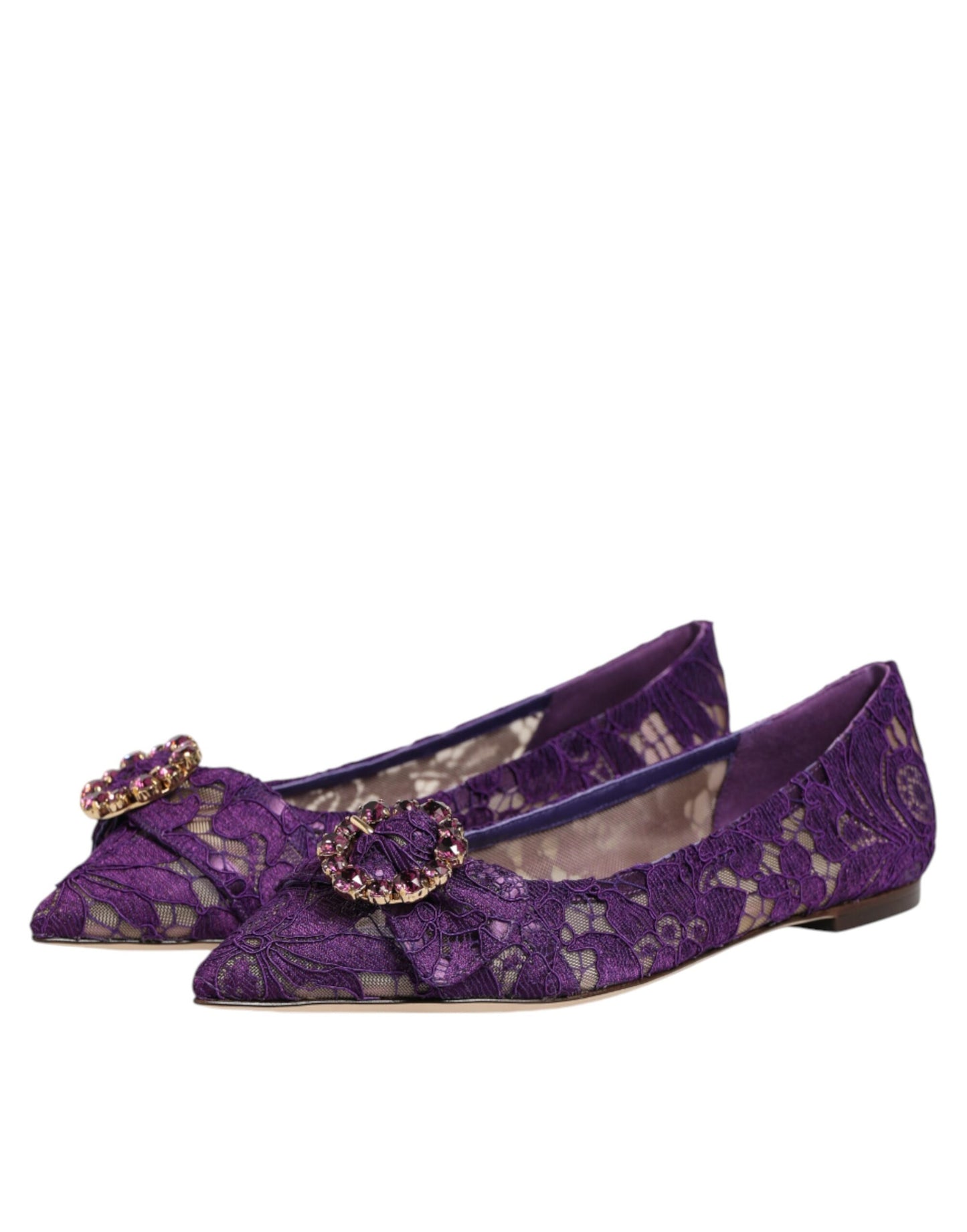 Purple Taormina Lace Crystals Flats Shoes