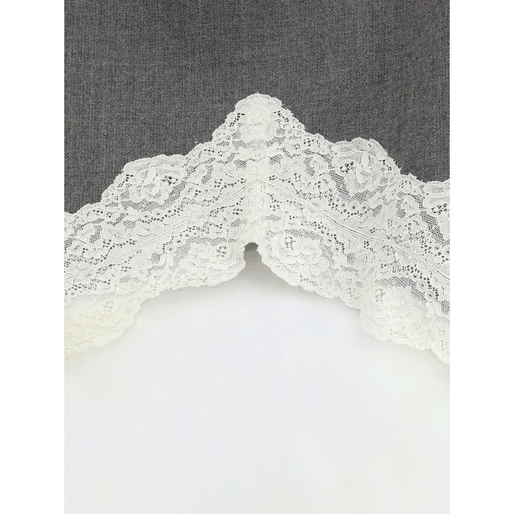 Gray Polyester Midi Skirt