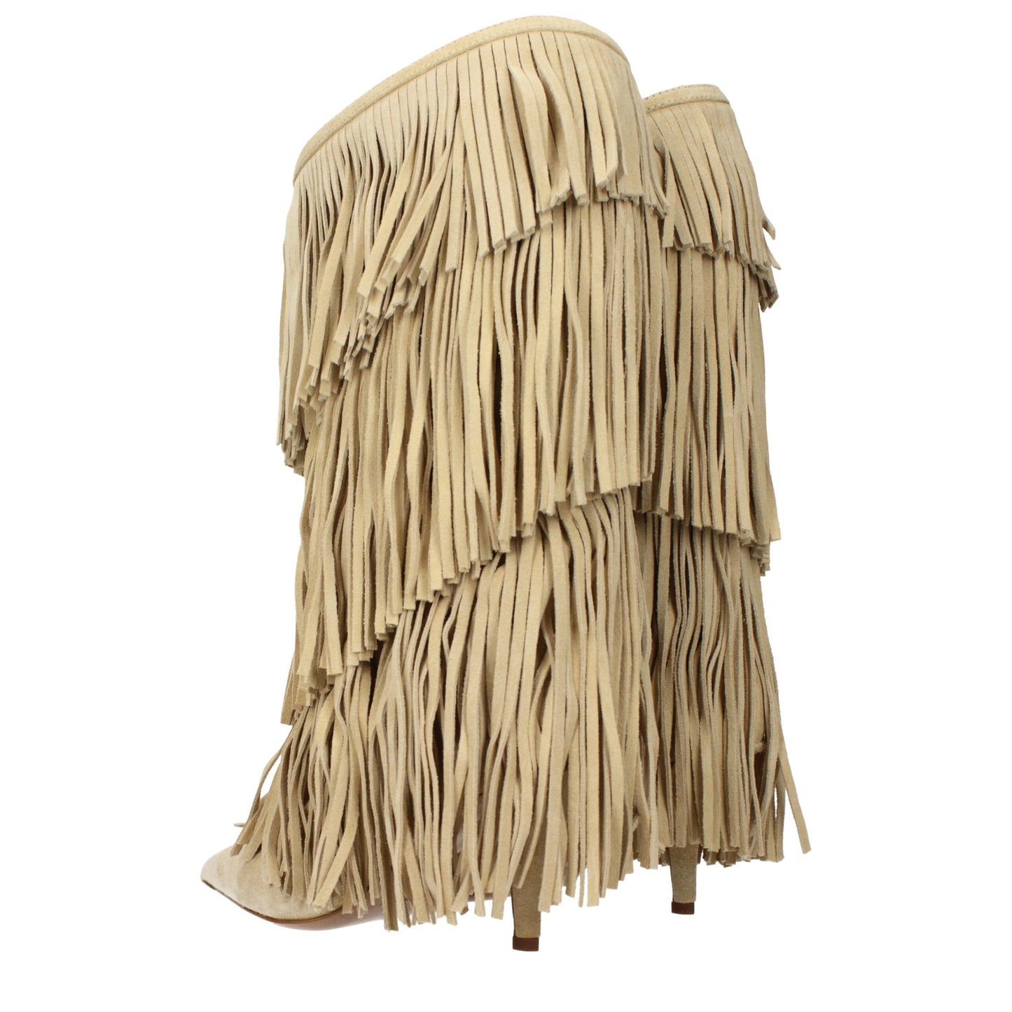 Beige Leather Flat Boots