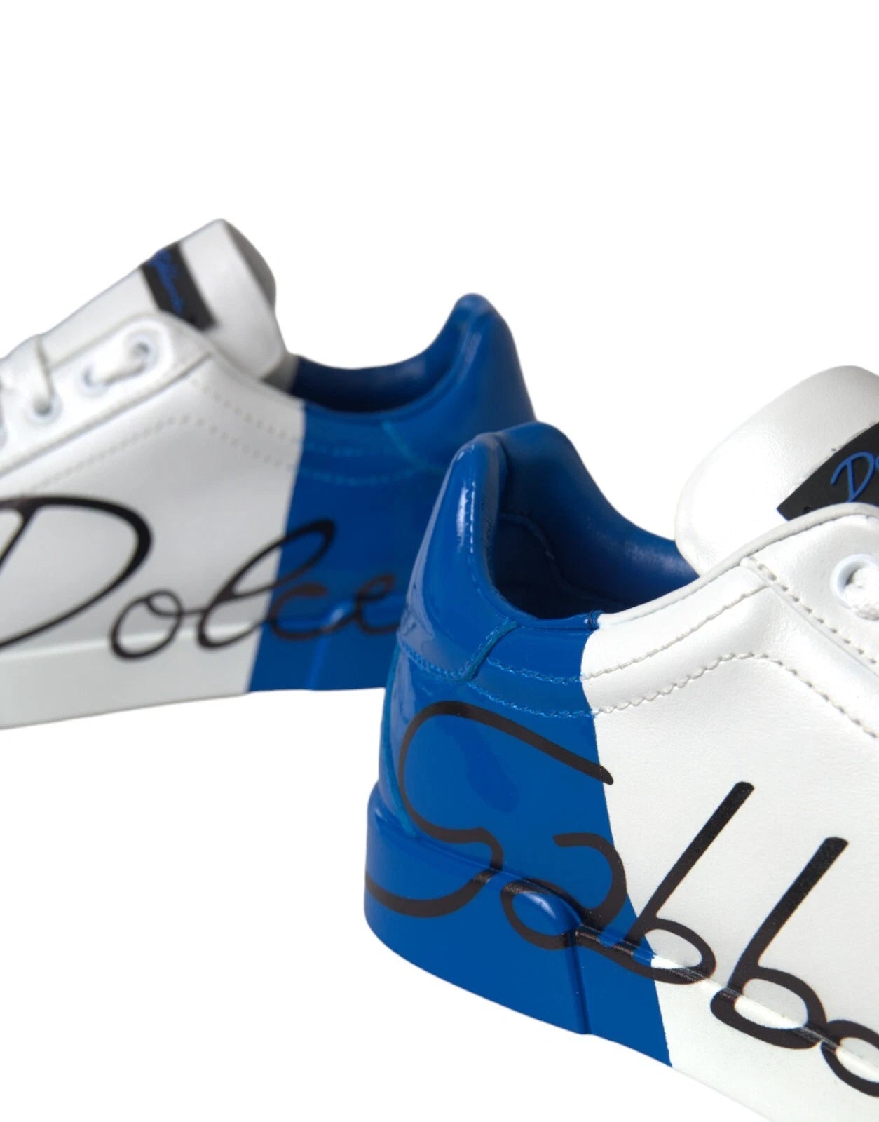 White Blue Logo Low Top Leather Sneakers Shoes