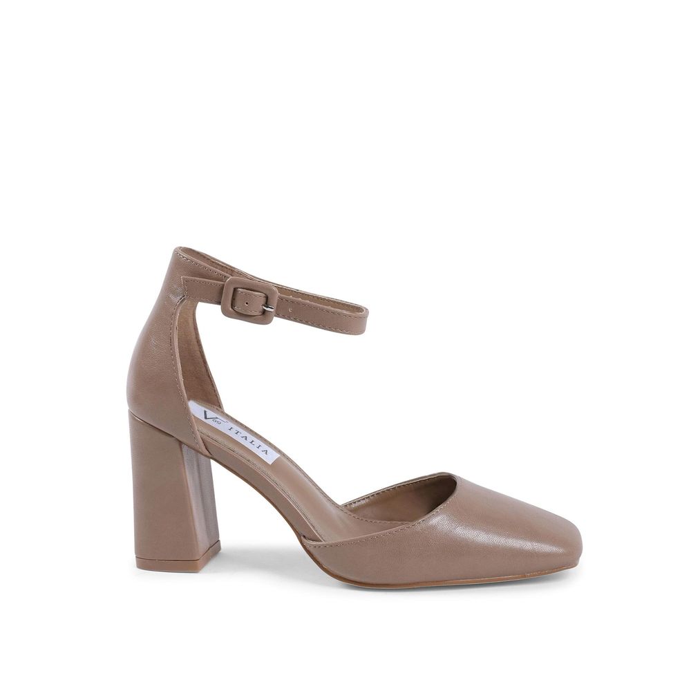 Beige Artificial Leather High Heel Pumps