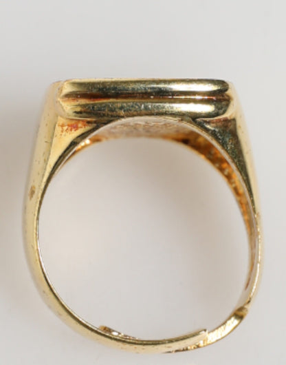 Gold-Tone Real Brass Black Enamel "J" Adjustable Rings