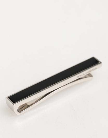 Silver Tone Brass Logo Branded Men Accessory Tie Clip Bar