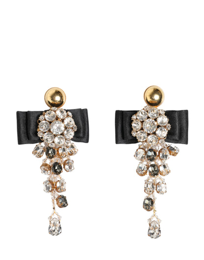 Crystal Chandelier Satin Bow Clip-On Jewelry Earrings