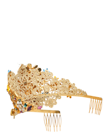 Gold Brass Crystal Floral Hortensia Crown Headband Tiara