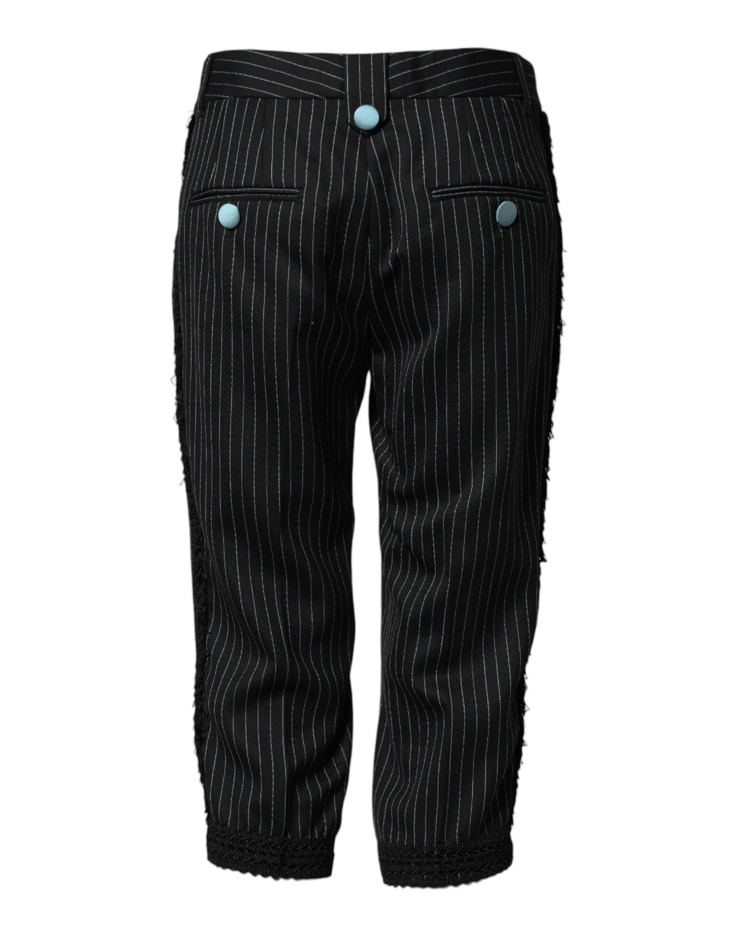 Black Wool Stripes Cropped Trouser Pants