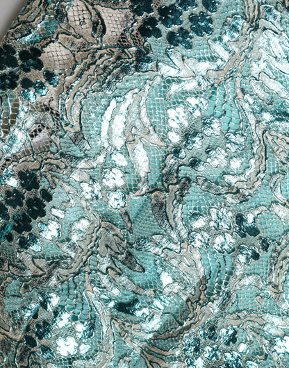 Blue Floral Brocade High Waist Mini Skirt