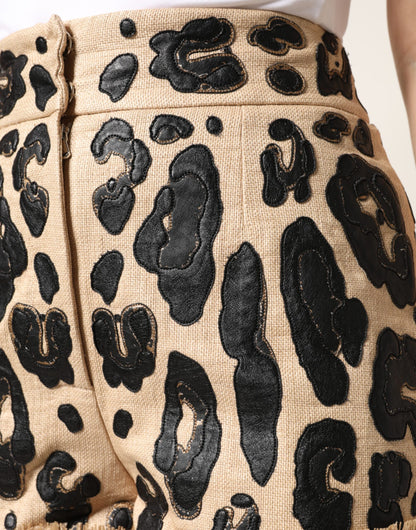 Beige Leopard Nylon Bermuda Mini Shorts