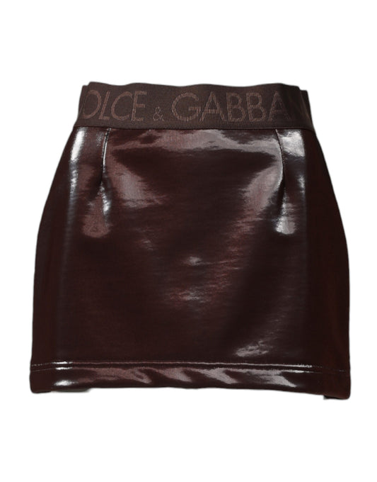 Dark Brown Cotton Fitted High Waist Mini Skirt