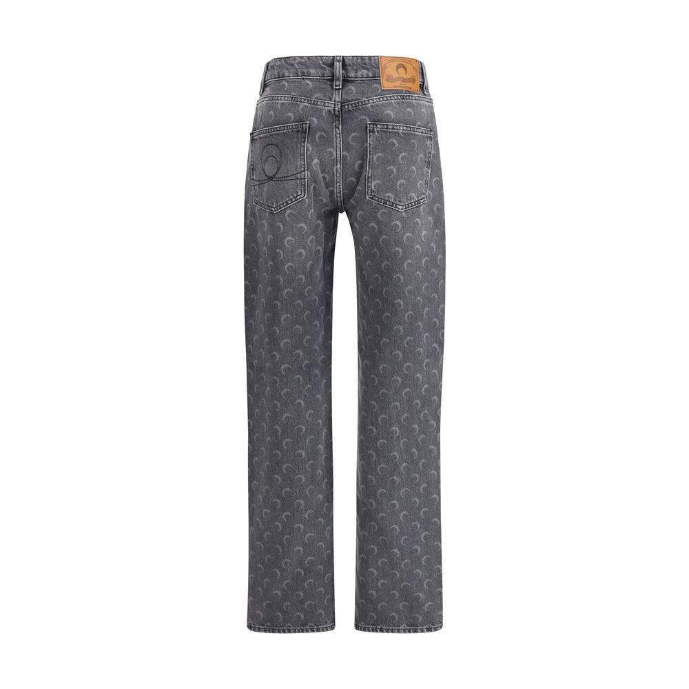 Gray Cotton Straight-Leg Jeans