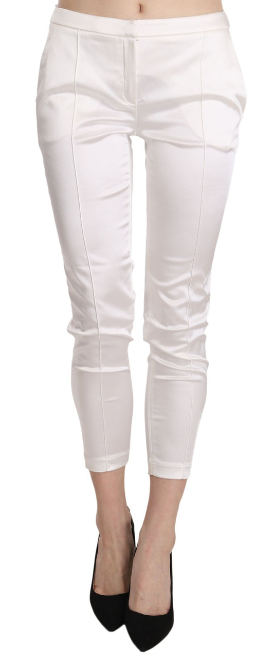 White Low Waist Cropped Skinny Trouser Pants