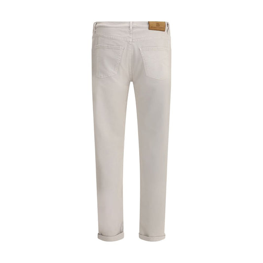 Beige Cotton Straight-Leg Jeans