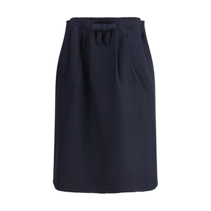 Blue Fleece Wool Midi Skirt