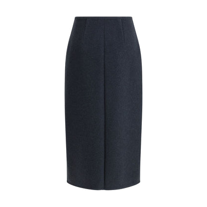 Blue Fleece Wool Midi Skirt