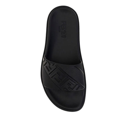 Black Rubber Flat Sandals