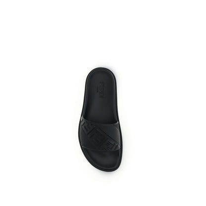 Black Rubber Flat Sandals