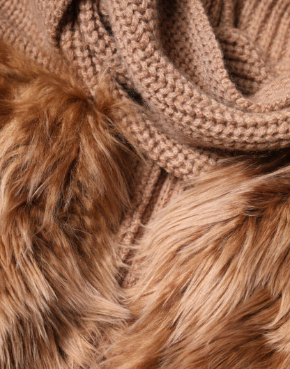 Brown Cashmere Knitted Fur Shawl Scarf