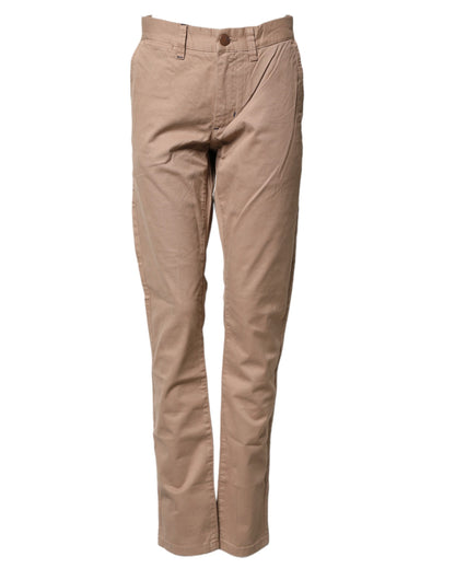 Beige Cotton Mid Waist Straight Men Chino Trouser Pants