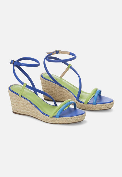 Blue Leather Espadrille Wedges Romã – Women’S Jute Platform Sandals