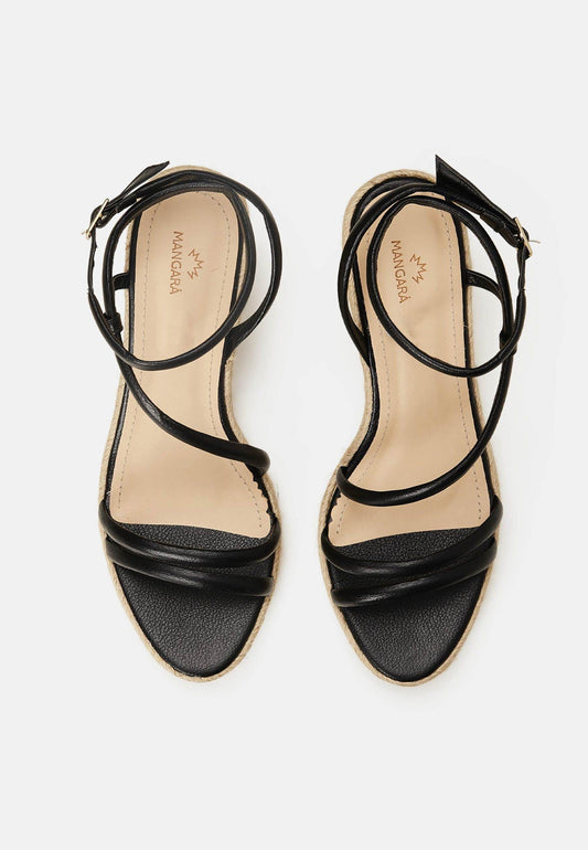 Black Leather Espadrille Wedges Romã – Women’S Jute Platform Sandals