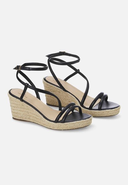 Black Leather Espadrille Wedges Romã – Women’S Jute Platform Sandals