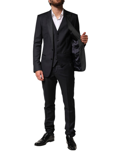 Black Wool Single Breasted 3 Piece Men Suit