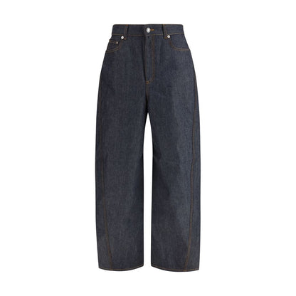 Blue Cotton Casual Pants