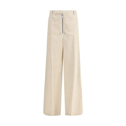 Beige Cotton Casual Pants